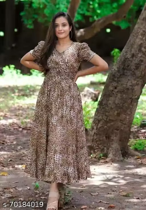 animal printed black colour gown
