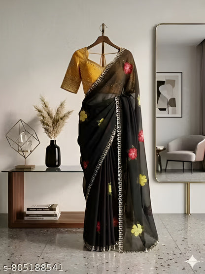 Women's New Vichitra Silk With Floral Saree