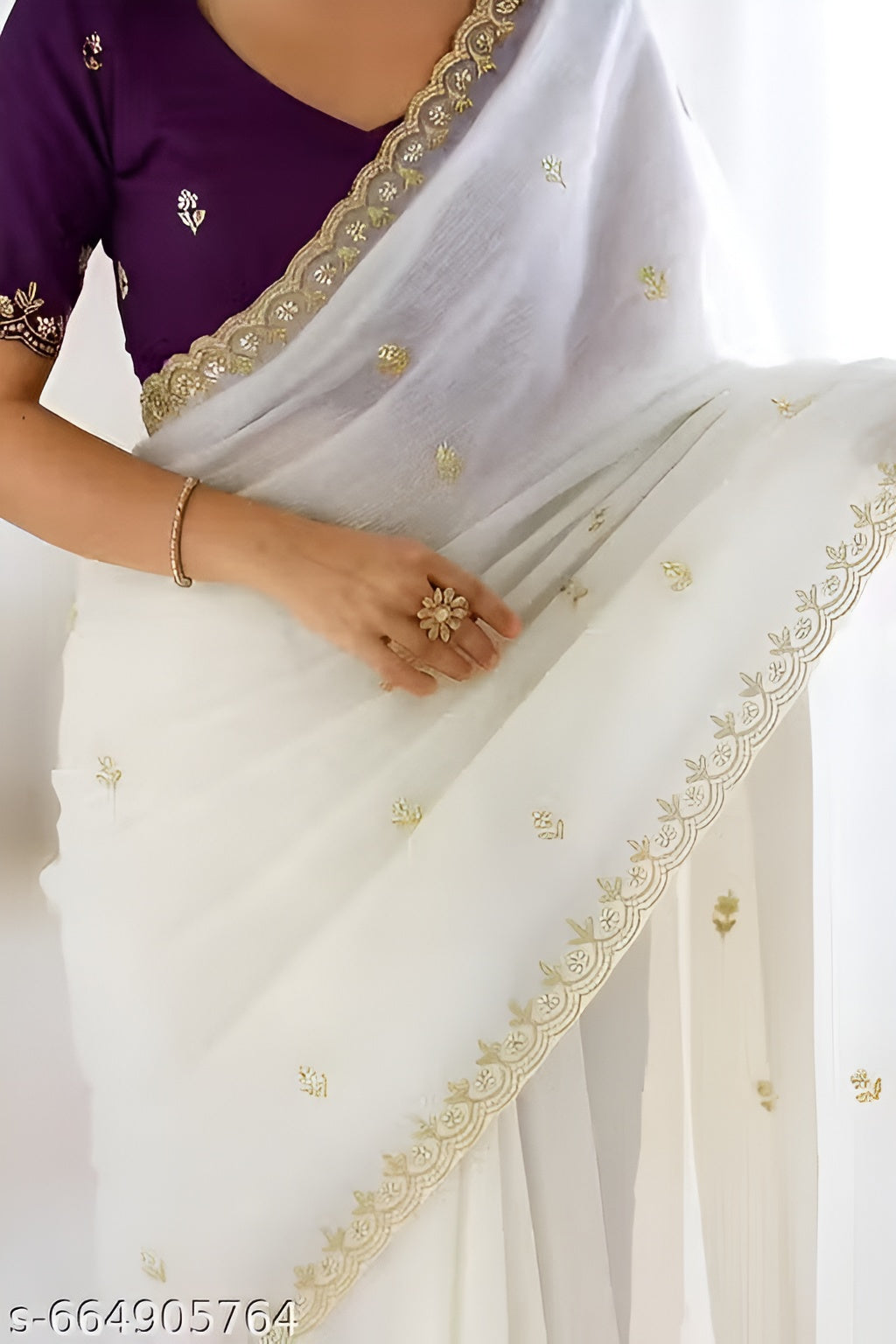 White Saree With Purple Blouse