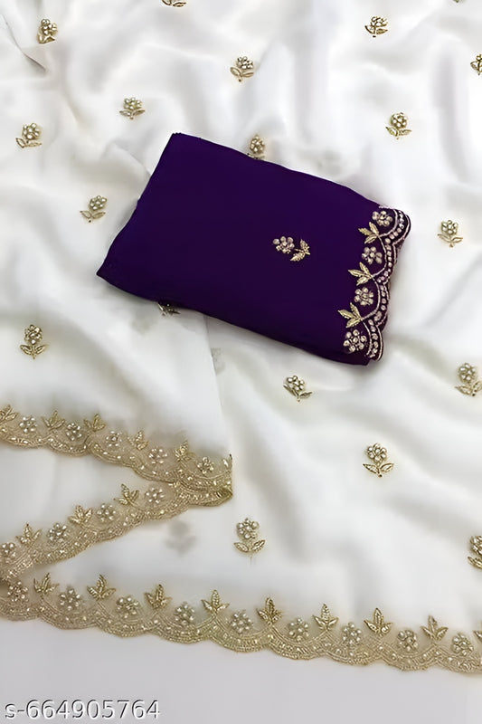 White Saree With Purple Blouse