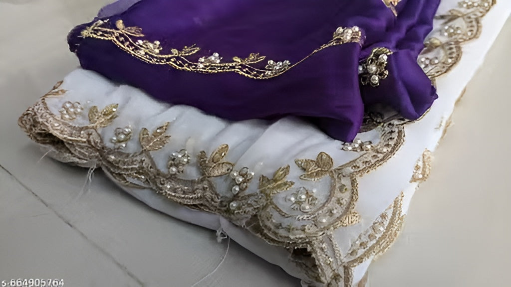 White Saree With Purple Blouse