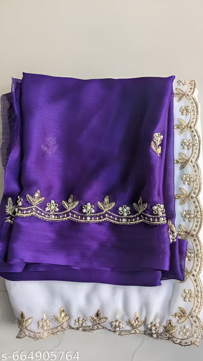 White Saree With Purple Blouse