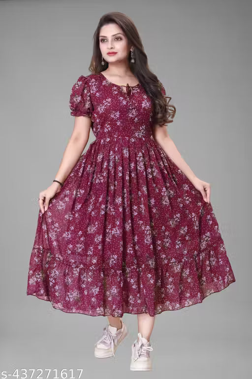 Woman Maroon Maxi Dress