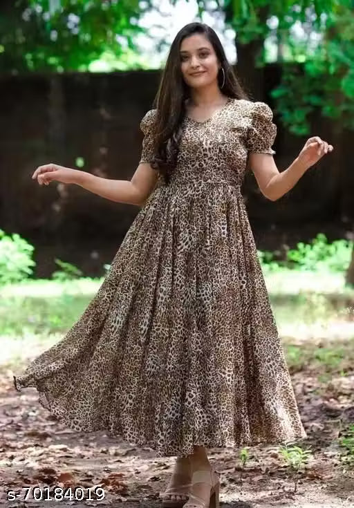 animal printed black colour gown