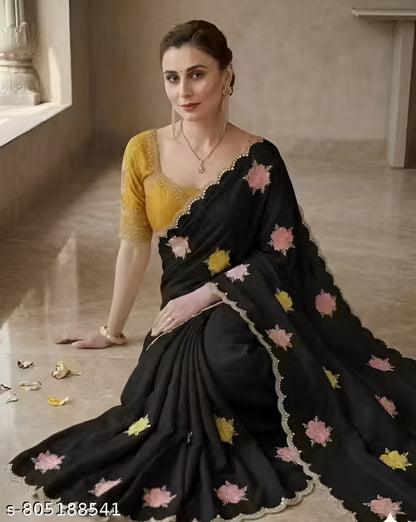 Women's New Vichitra Silk With Floral Saree